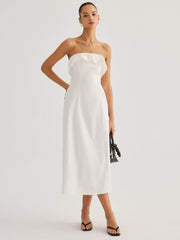 Detachable Straps Ruffled Trim Cotton Midi Dress