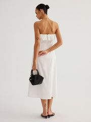 Detachable Straps Ruffled Trim Cotton Midi Dress