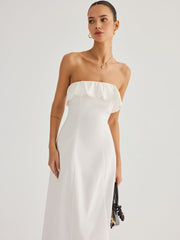 Detachable Straps Ruffled Trim Cotton Midi Dress