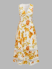 Floral Print Lace Inset Maxi Dress