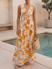 Floral Print Lace Inset Maxi Dress