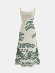 Bead Strap Palm Jacquard Knit Midi Dress