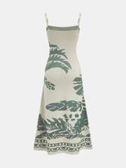 Bead Strap Palm Jacquard Knit Midi Dress