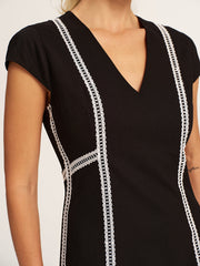Lace Inset V-Neck Cotton Linen Midi Dress