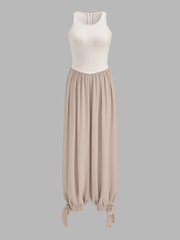 Two-Tone Sleeveless Tie Cuff Balloon Jumpsuit