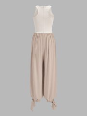 Two-Tone Sleeveless Tie Cuff Balloon Jumpsuit
