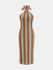 Multicolor Striped Knit Halter Midi Dress