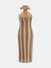 Multicolor Striped Knit Halter Midi Dress