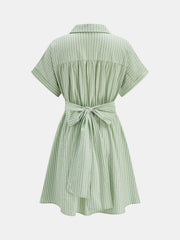 Striped Short Sleeve Tie-Back Shirt Dress
