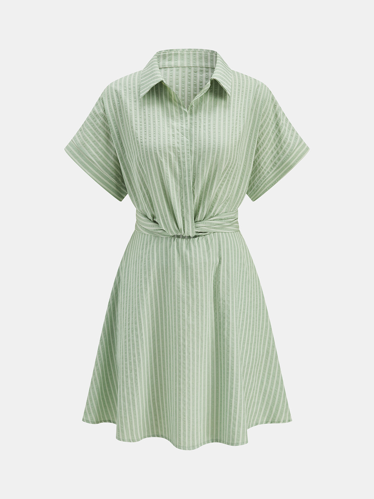 Striped Short Sleeve Tie-Back Shirt Dress
