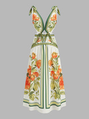 Knot-Strap Floral Print Cutout Midi Dress