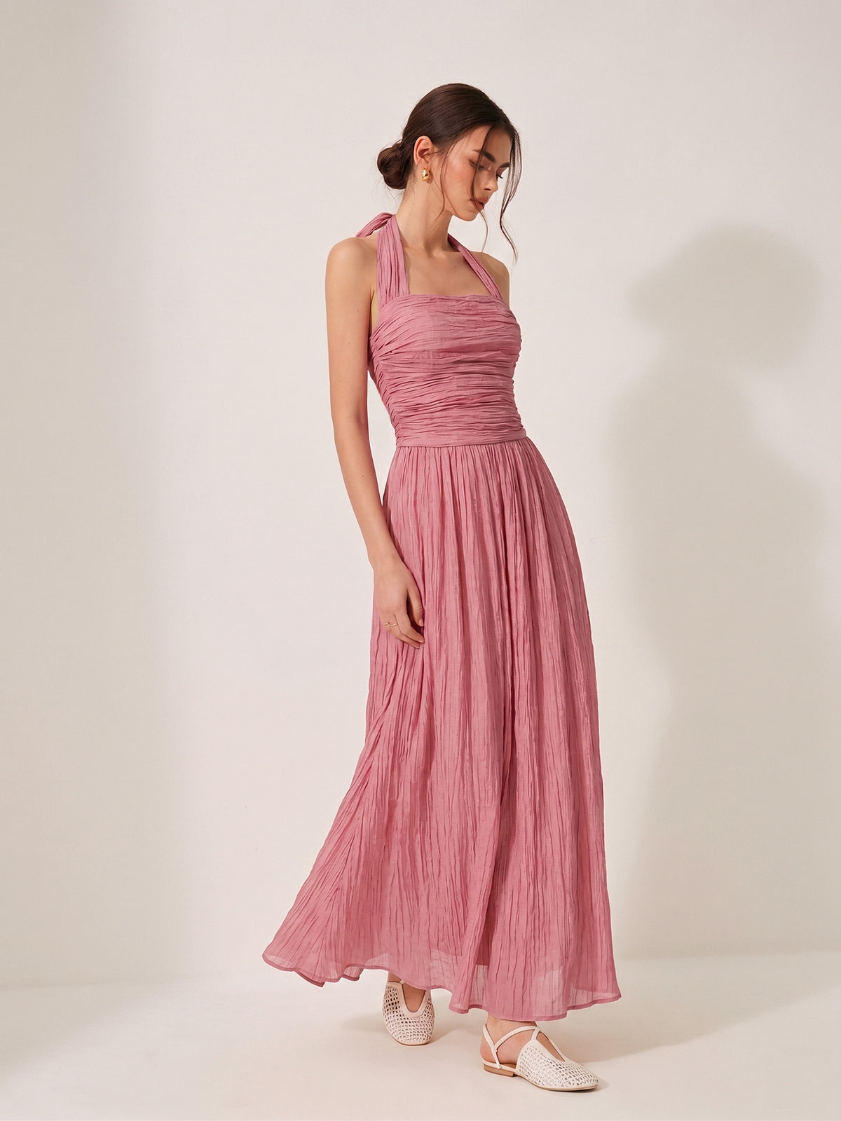 Crinkled Textured Halter Maxi Dress