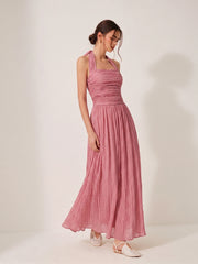 Crinkled Textured Halter Maxi Dress