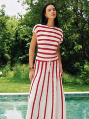 Striped Textured Knit Midi Dress