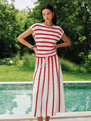 Striped Textured Knit Midi Dress