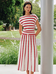 Striped Textured Knit Midi Dress