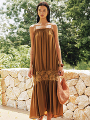 Floral Lace Panel Tiered Maxi Slip Dress