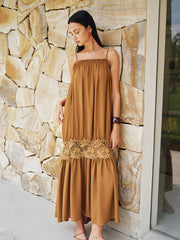Floral Lace Panel Tiered Maxi Slip Dress