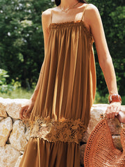Floral Lace Panel Tiered Maxi Slip Dress