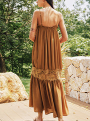 Floral Lace Panel Tiered Maxi Slip Dress