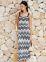 Chevron Open Knit Midi Slip Dress