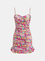 Floral Print Ruched Cami Mini Dress