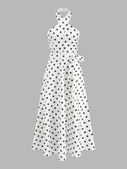 Polka Dot Halter Belted Cotton Midi Dress