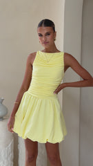 Meera Boat Neck Mini Dress - Lemon