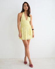 Marty Mini Dress in Drape Sequin Lace Lime
