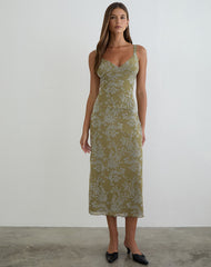 Selayu Midi Dress in Moss Petal Olive