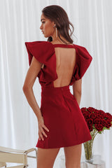 Liardon Bubble Sleeve V-Neckline Mini Dress Wine