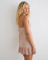 Vitata Mini Dress in Flower Fun Lilac Lemon