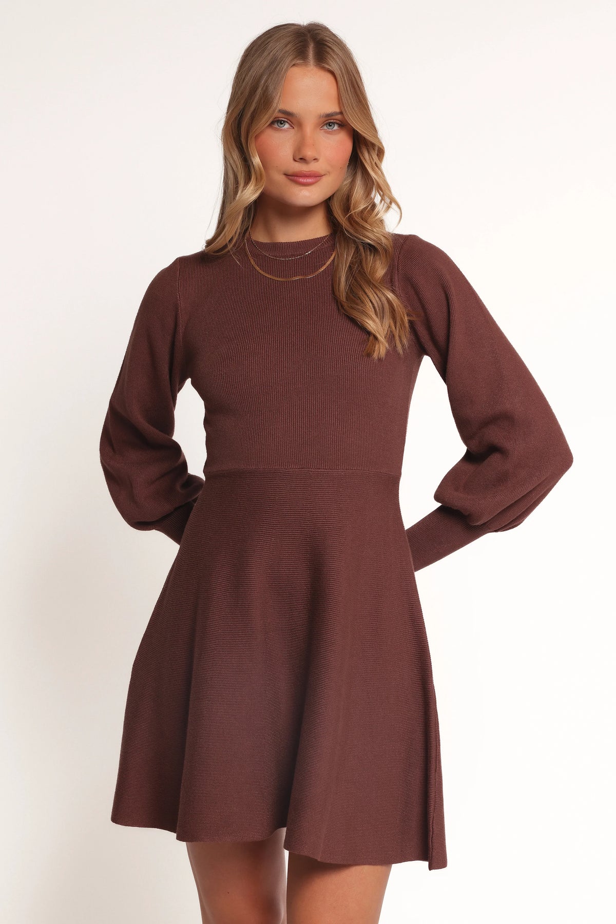 Gigi Long Sleeve Mini Dress - Brown