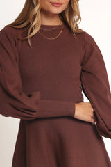 Gigi Long Sleeve Mini Dress - Brown