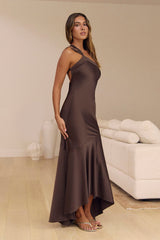 Champagne Chat One Shoulder Maxi Dress Brown